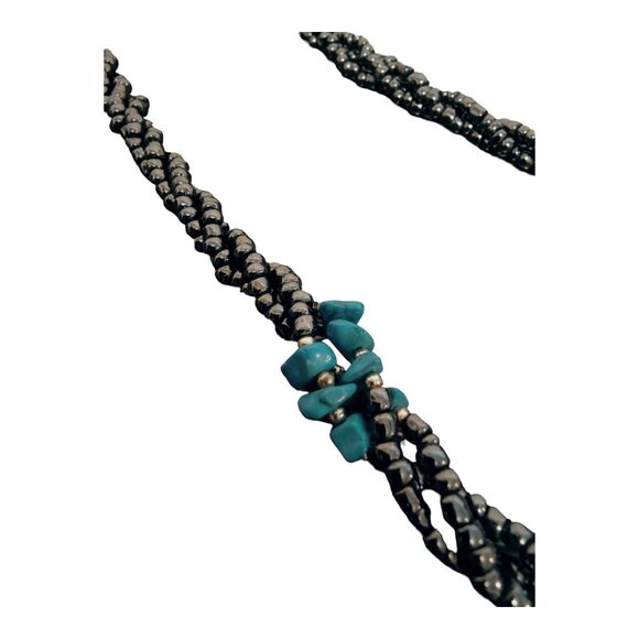 Vintage Multi strand Necklace Beaded Black/Turquoise Blue Stone Chips Howlite - Picture 3 of 5